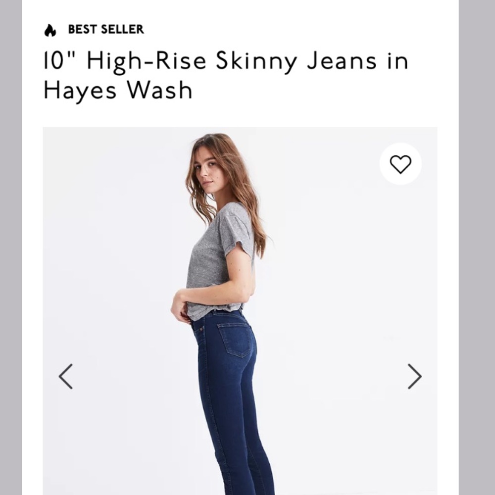 Madewell 10 inch high rise skinny in Hayes wash